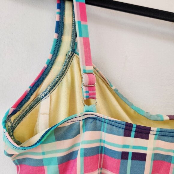 Talbots Pink Teal Geometric One-Piece Swimsuit Bathing Suit Slimming Size 12 - Picture 5 of 9